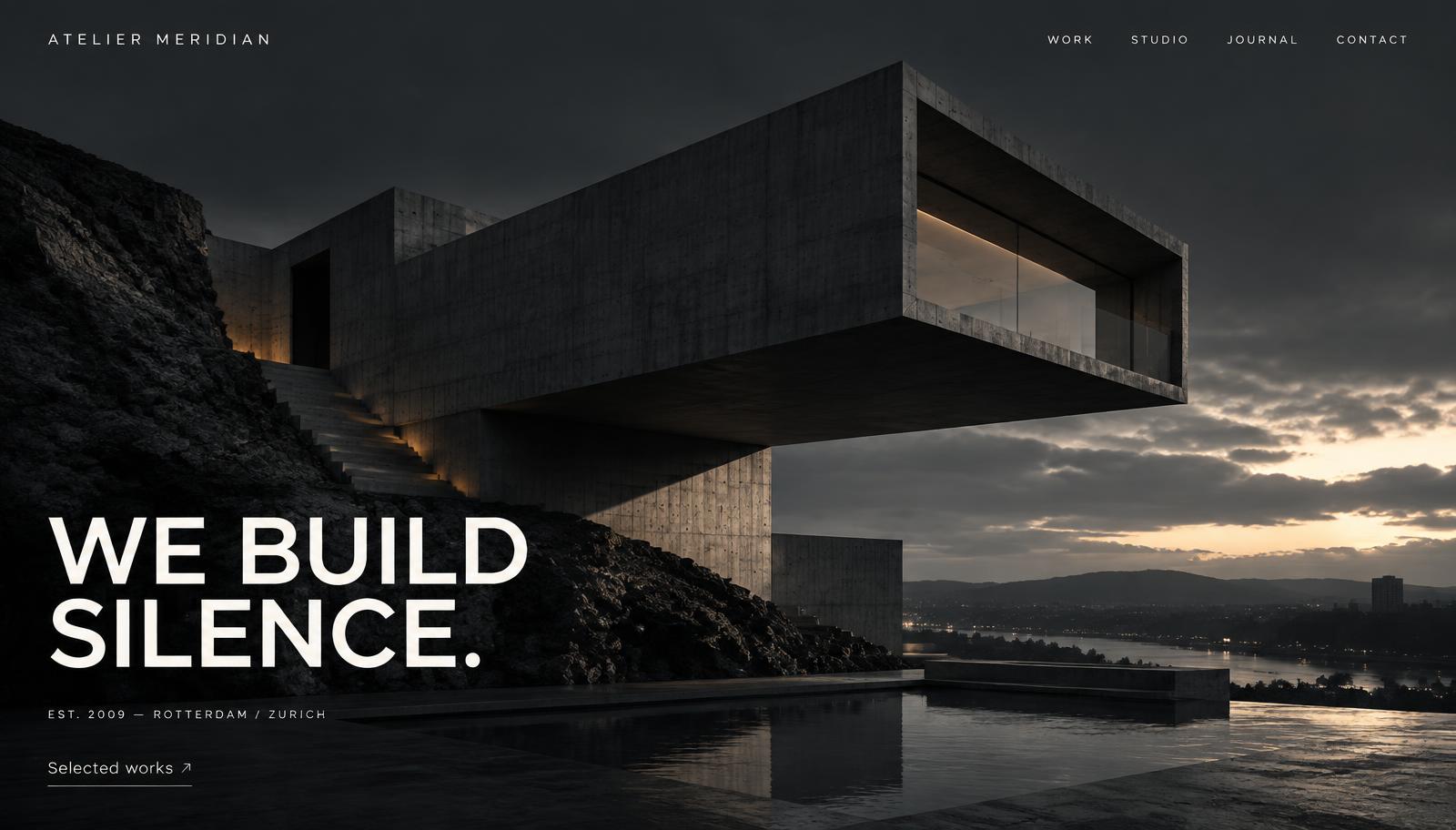 Atelier Meridian architecture practice website concept