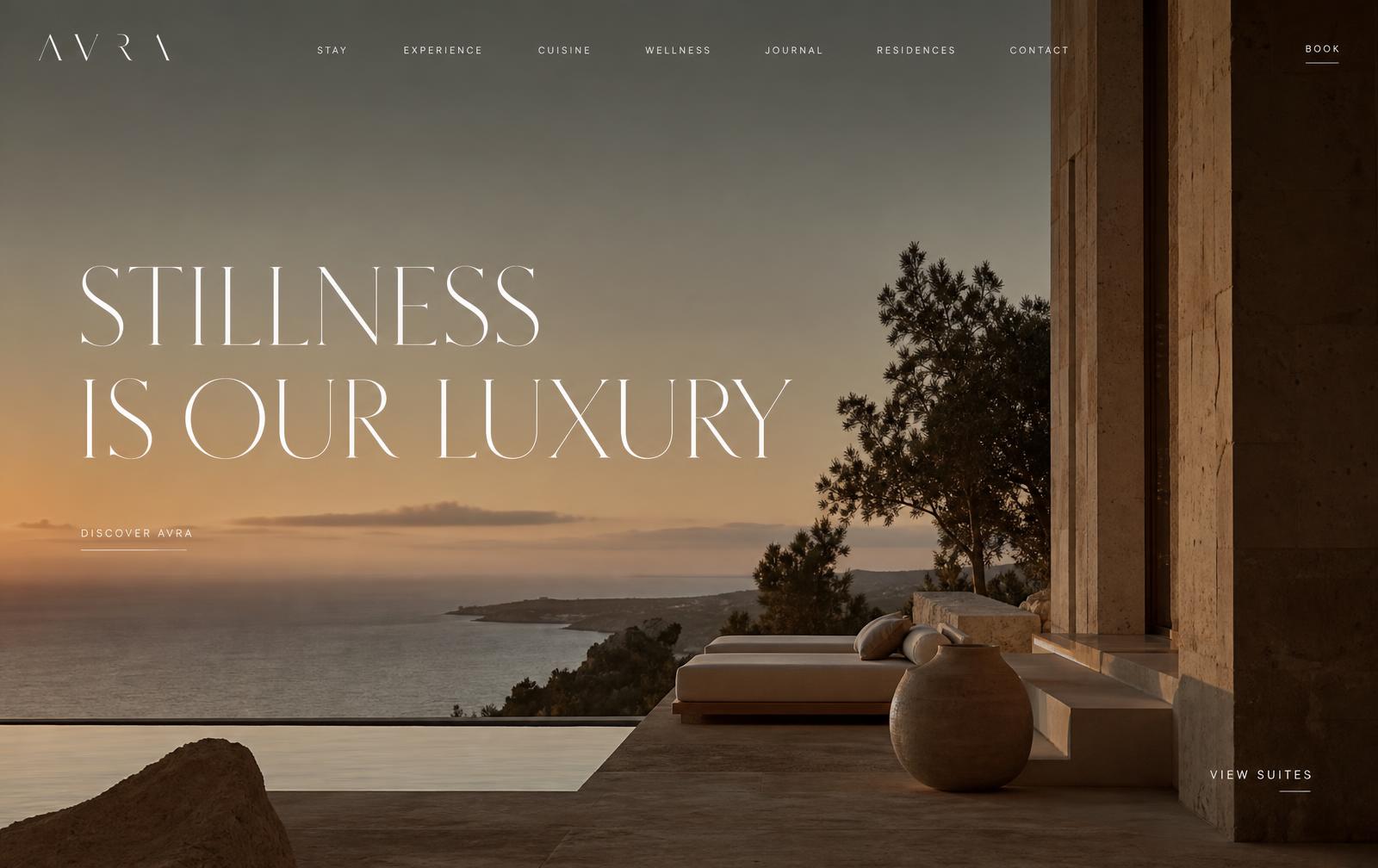 Ontwerp voor een boutique resort: cinematografische hero met dunne serif